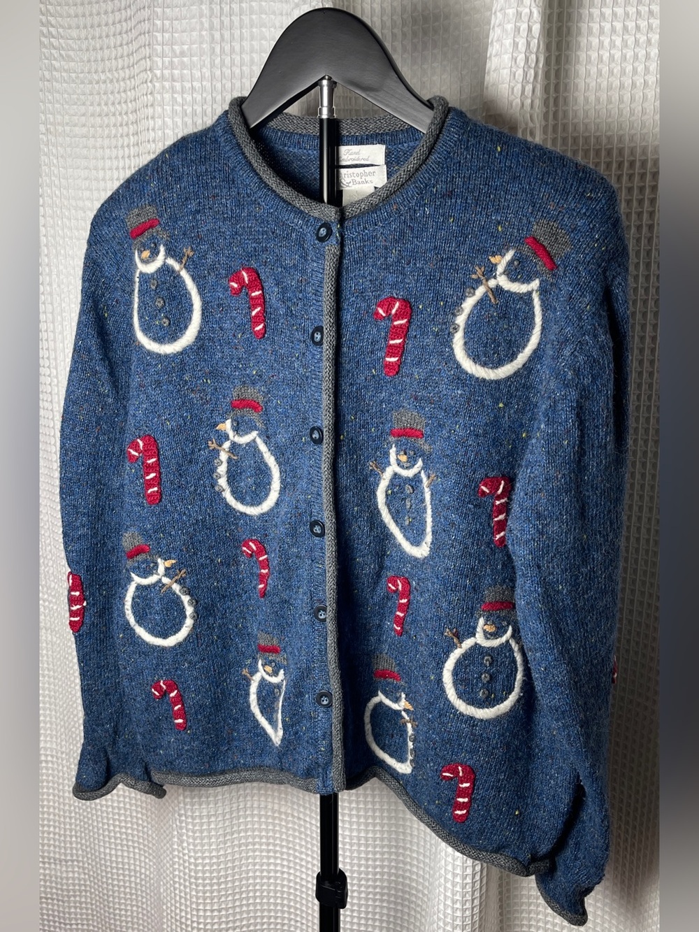 Christopher & Banks blue winter sweater hand embroidered size L